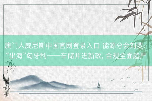 澳门人威尼斯中国官网登录入口 能源分会刘斐: “出海”匈牙利——车储并进新政， 合规全面趋严